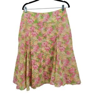 Jones New York Signature Skirt 8 Pink Pastel Floral Print A-Line‎ Cotton Cottage